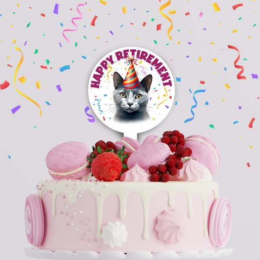 Personalised Cat Party Hat Cake Topper - Russian Blue