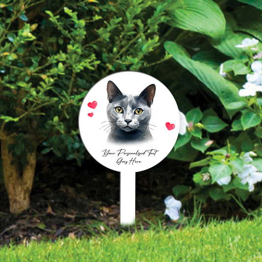 Personalised Cat Love Heart Grave Marker - Russian Blue