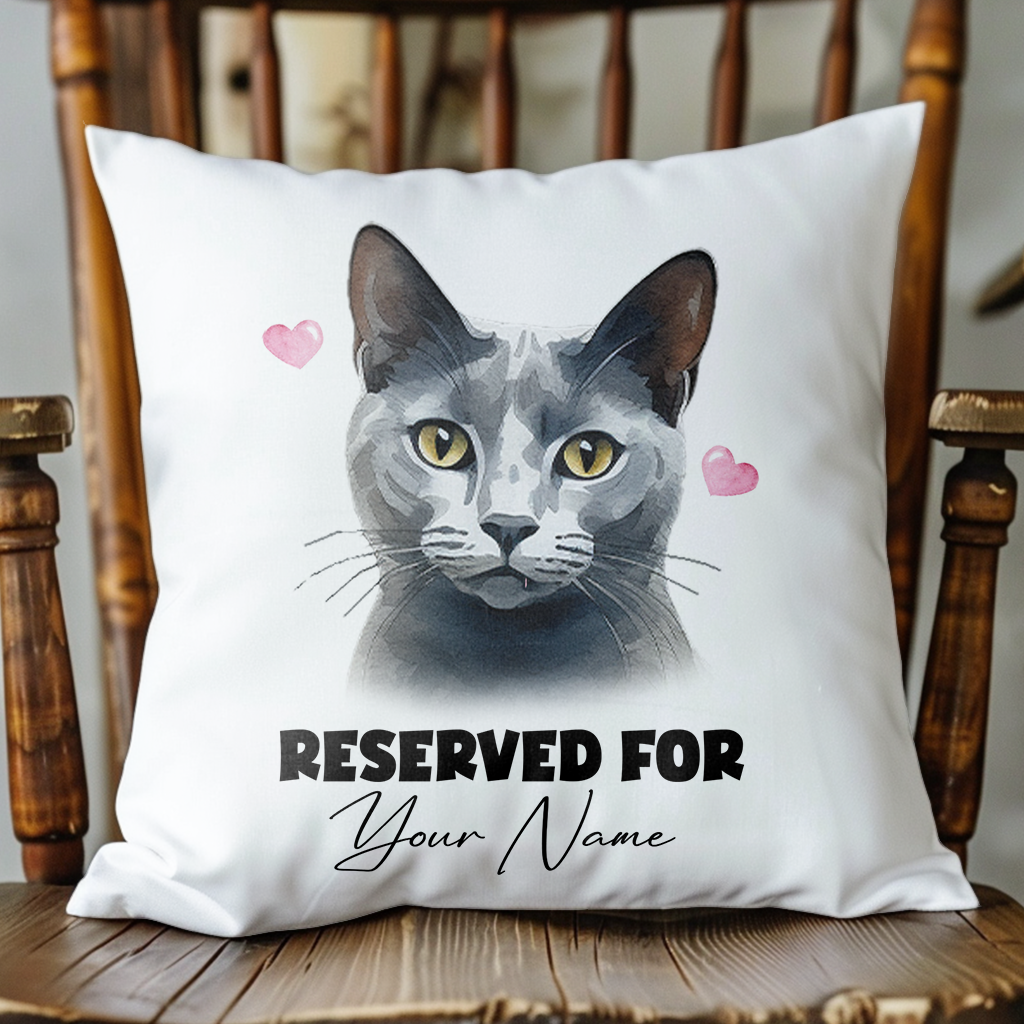 Personalised Russian Blue Cat RESERVED FOR - Cushion Cover Gift