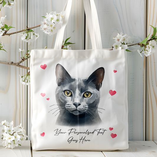 Personalised Cat Love Hearts Russian Blue Tote Bag