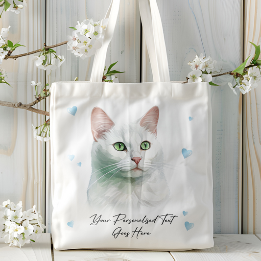 Personalised Cat Love Hearts Russian White Tote Bag