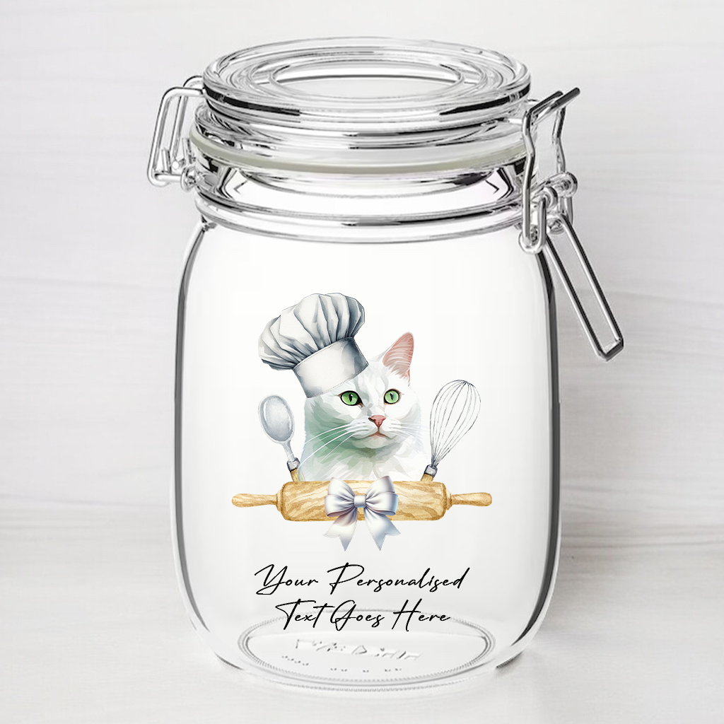 Personalised Russian White Chef Cat - Kilner Style Gift Jar