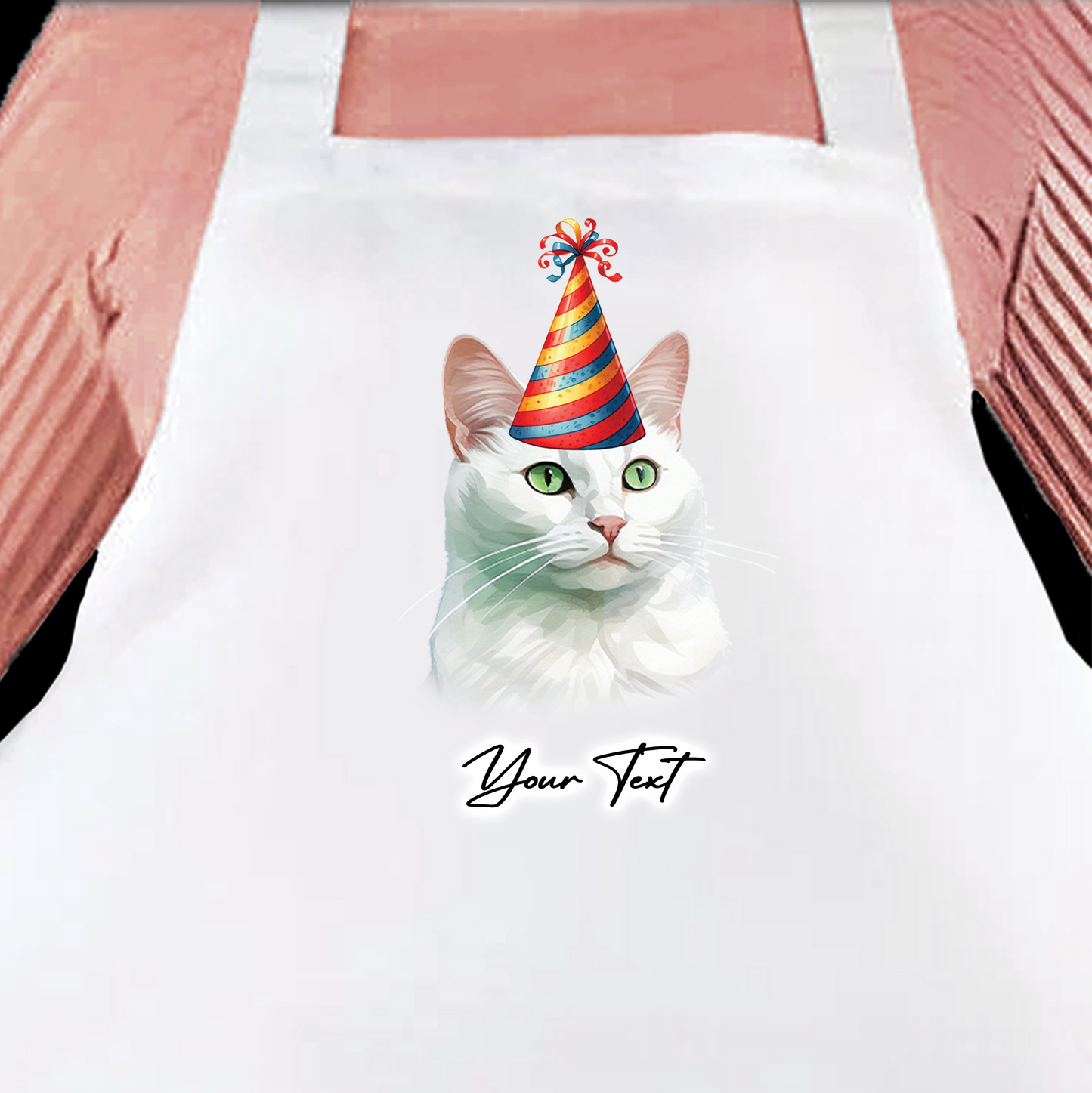 Personalised Cat Birthday Party Hat Cooking Apron - Russian White