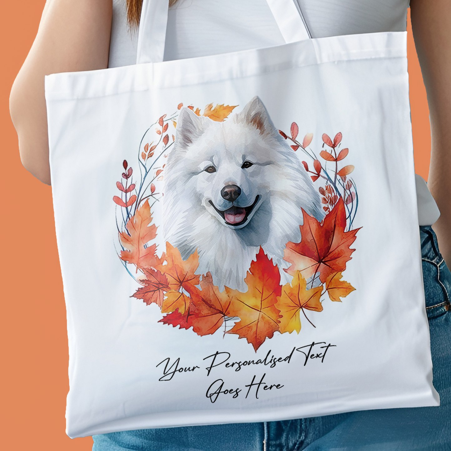 Personalised Dog Autumn Wreath Samoyed Tote Bag