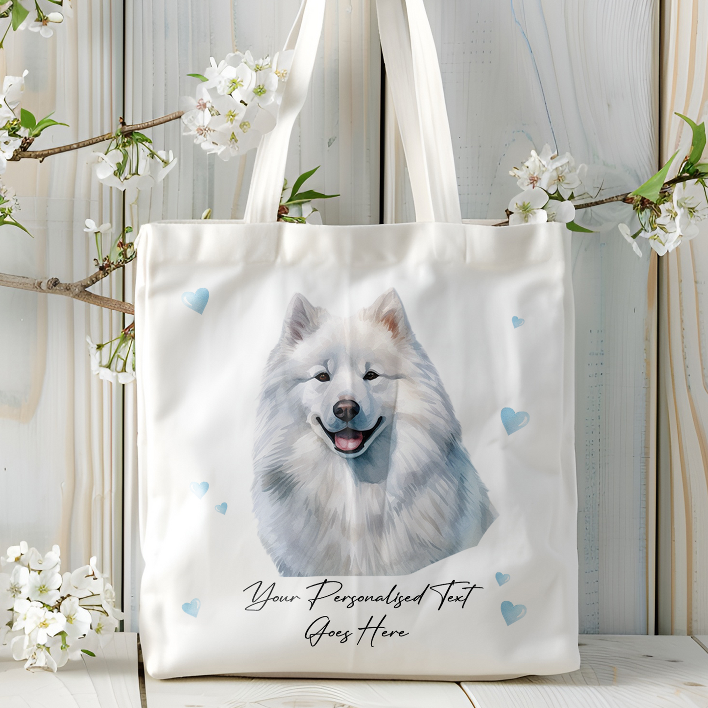 Personalised Dog Love Hearts Samoyed Tote Bag