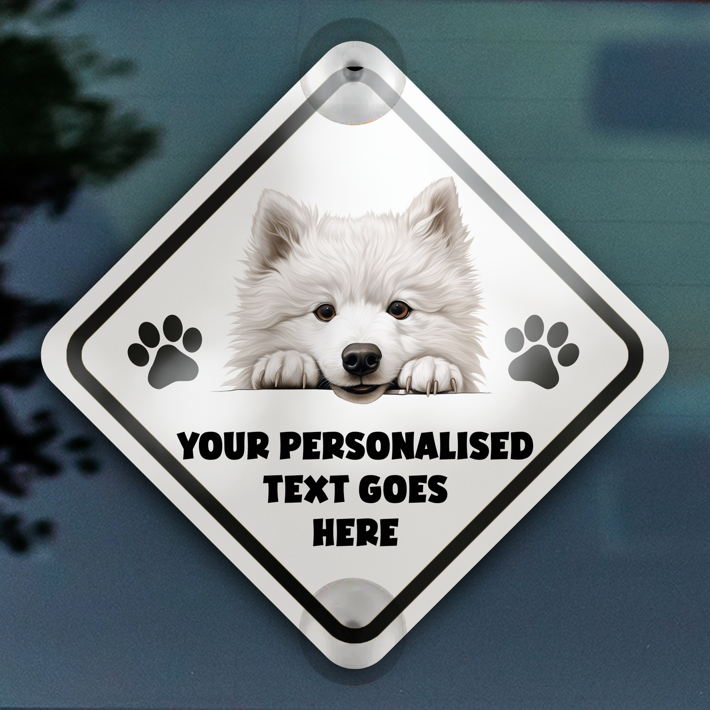 Personalised Dog On Board Car Window Sign - Samoyed