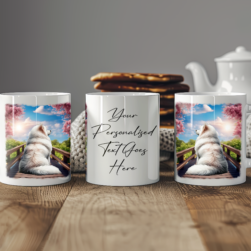 Personalised Bridge Dog Memorial Samoyed - Keepsake Gift Mug, by Floppsie Moppsie – floppsiemoppsie at floppsiemoppsie.co.uk