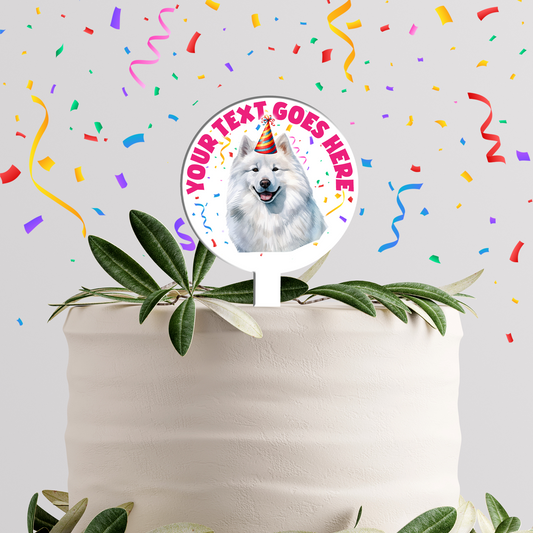 Personalised Dog Party Hat Cake Topper - Samoyed