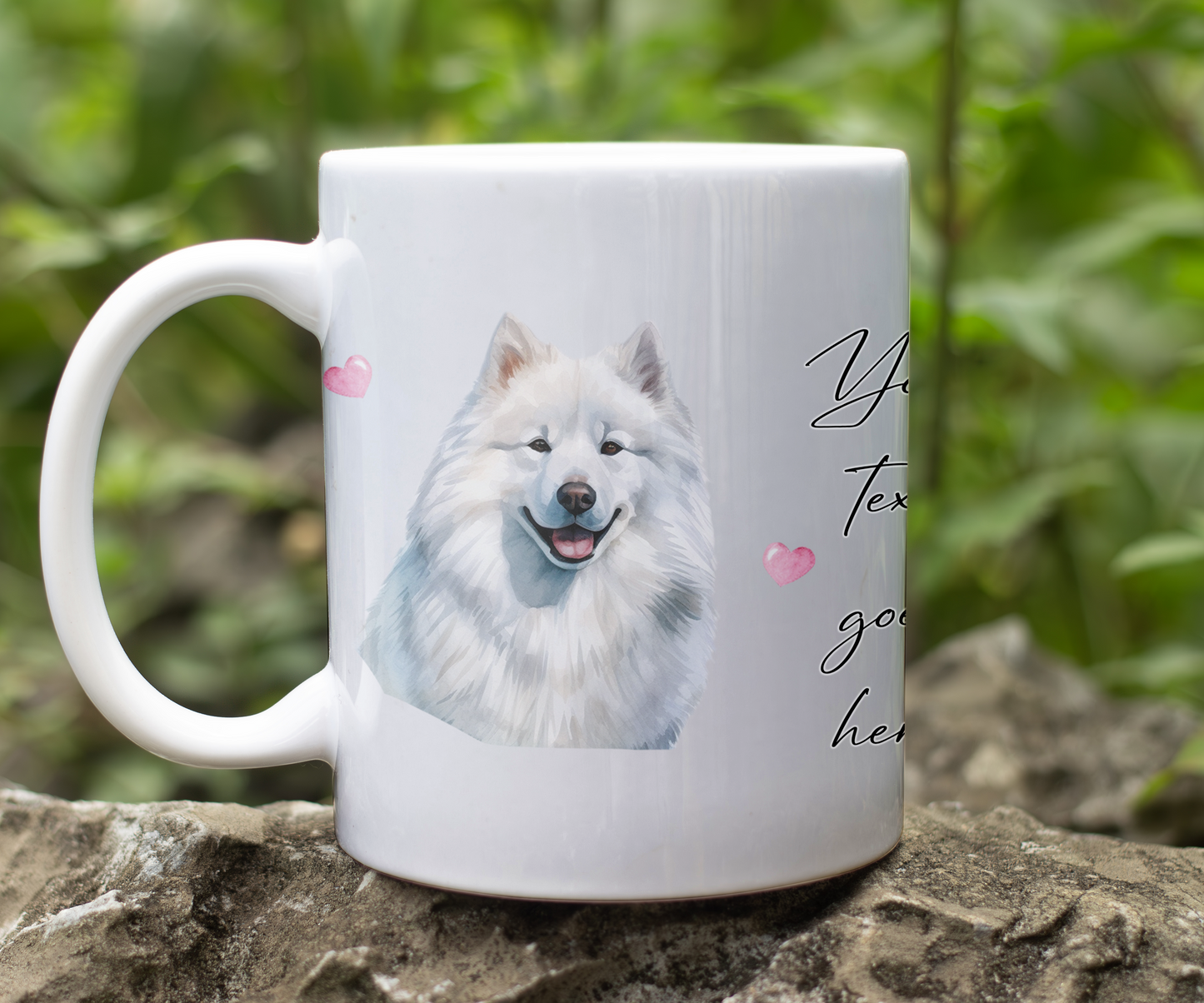 Personalised Dog Gift Mug - Samoyed with Custom Message and Optional Hearts