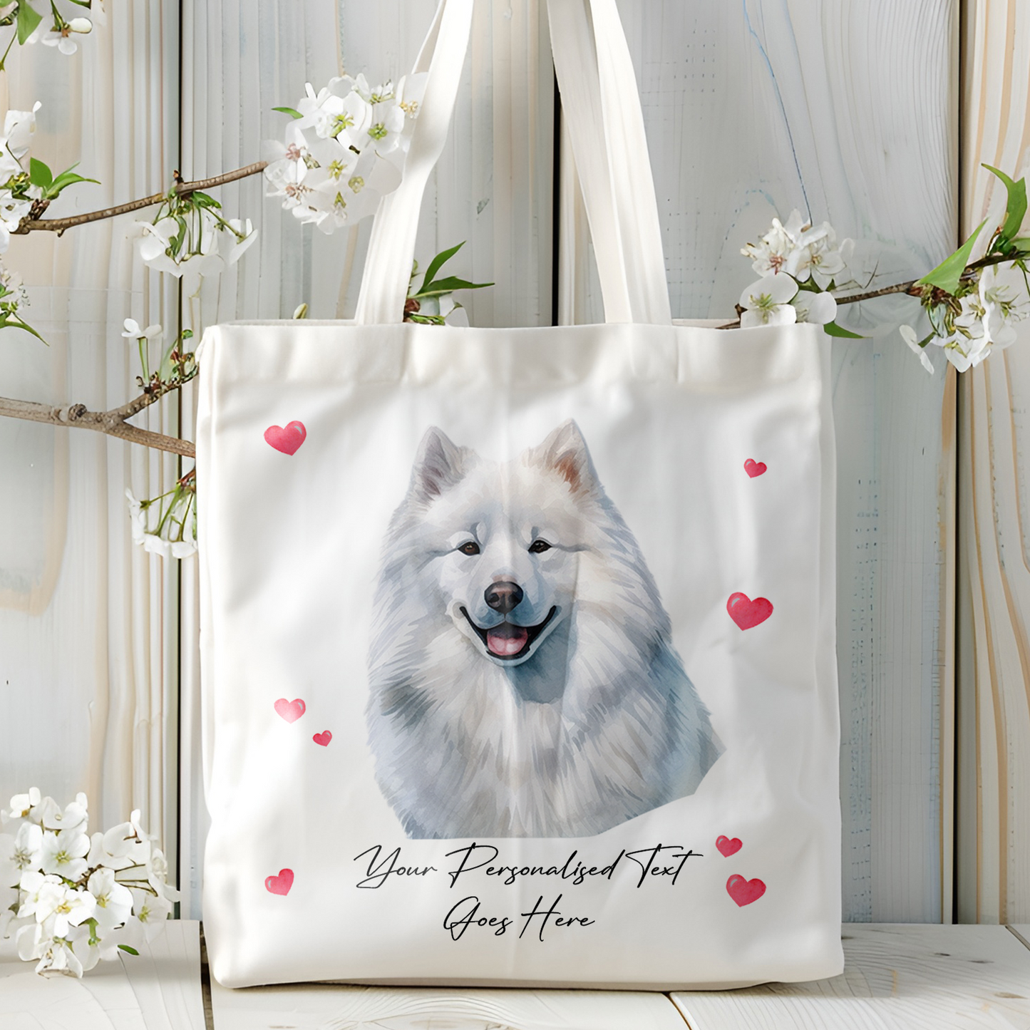 Personalised Dog Love Hearts Samoyed Tote Bag