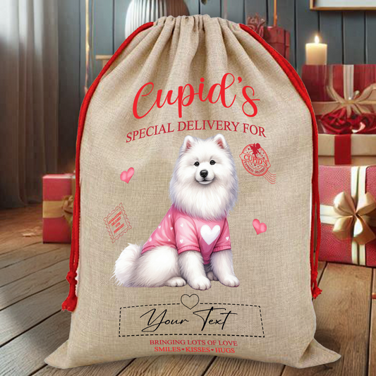 Personalised Dog Love Heart Valentine Anniversary Gift Sack - Samoyed B