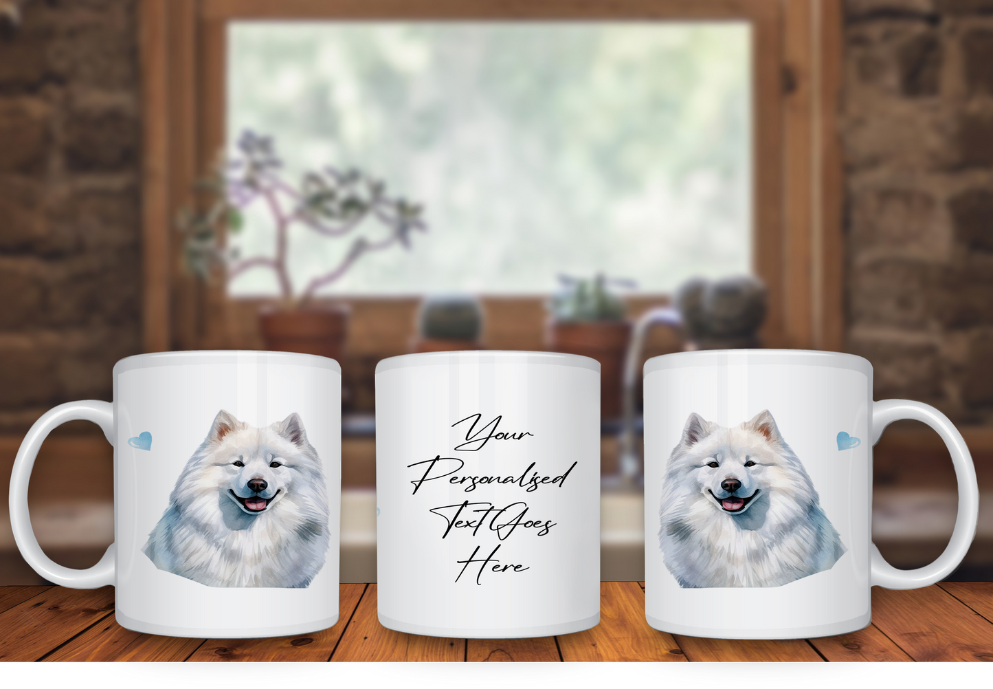 Personalised Dog Gift Mug - Samoyed with Custom Message and Optional Hearts