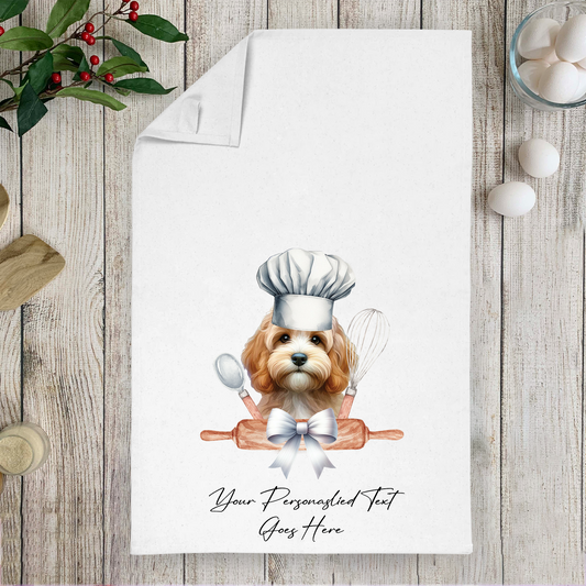 Personalised Dog In Chef Hat Gift Tea Towel - Sand Cockapoo