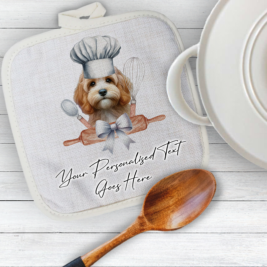 Personalised Dog In Chef Hat Gift Pot Holder / Grab - Sand Cockapoo