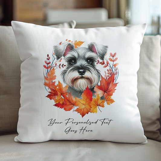 Personalised Schnauzer in an Autumn wreath - Keepsake Gift cushion, by Floppsie Moppsie – floppsiemoppsie at floppsiemoppsie.co.uk