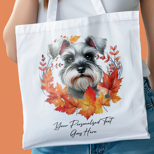 Personalised Dog Autumn Wreath Schnauzer Tote Bag