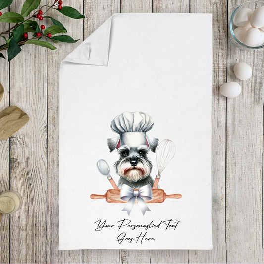 Personalised Dog In Chef Hat Gift Tea Towel - Schnauzer