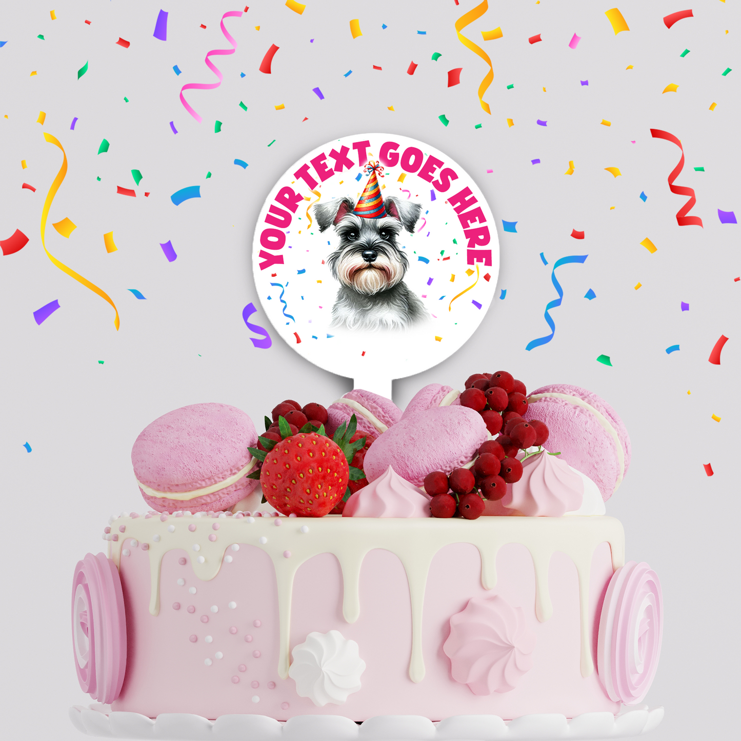 Personalised Dog Party Hat Cake Topper - Schnuazer