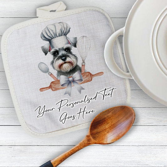 Personalised Dog In Chef Hat Gift Pot Holder / Grab - Schnauzer