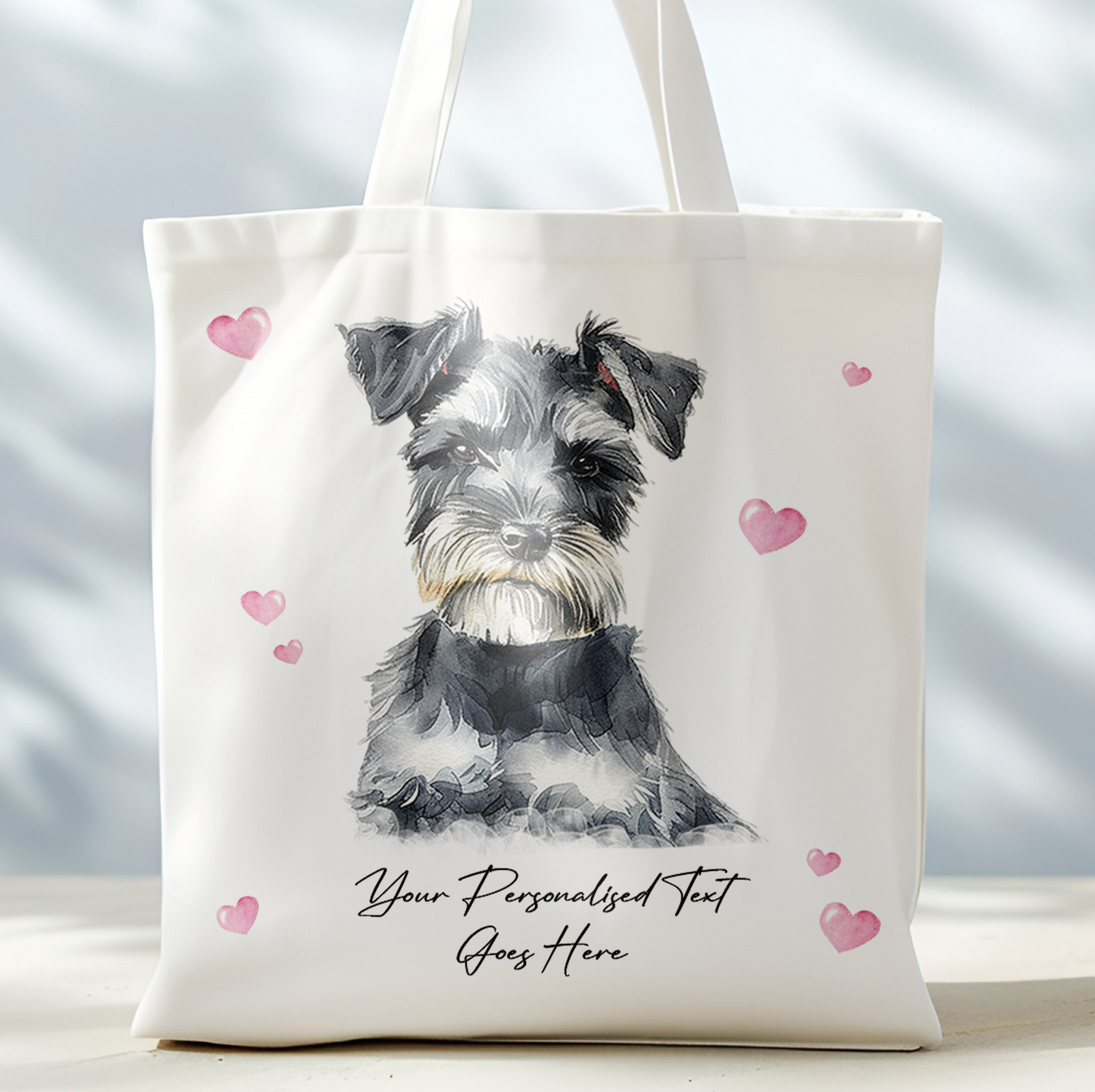 Personalised Dog Love Hearts Schnauzer Tote Bag B