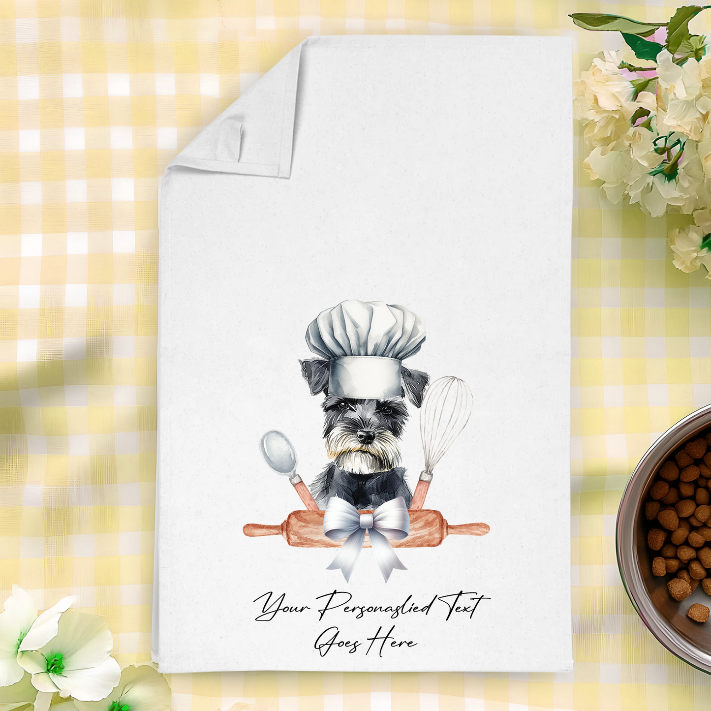 Personalised Dog In Chef Hat Gift Tea Towel - Schnauzer B