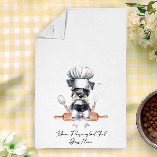 Personalised Dog In Chef Hat Gift Tea Towel - Schnauzer B