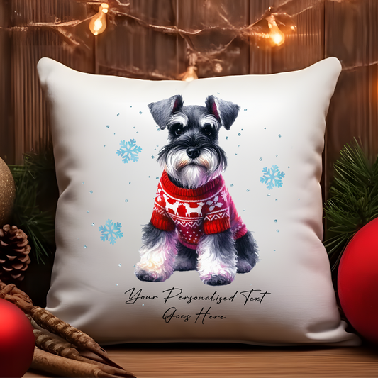 Personalised Schnauzer Dog Christmas Jumper Cushion Cover Gift