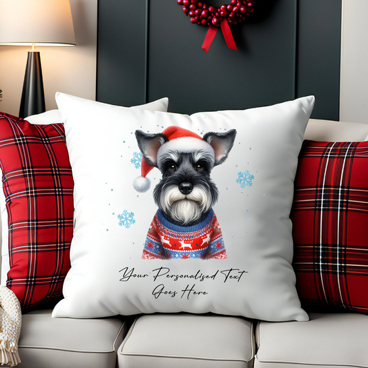 Personalised Schnauzer Dog Christmas Jumper Cushion Cover Gift - Style B