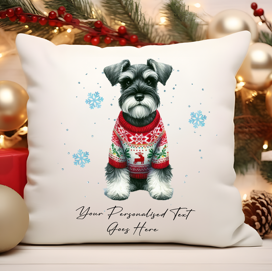 Personalised Schnauzer Dog Christmas Jumper Cushion Cover Gift - Style C