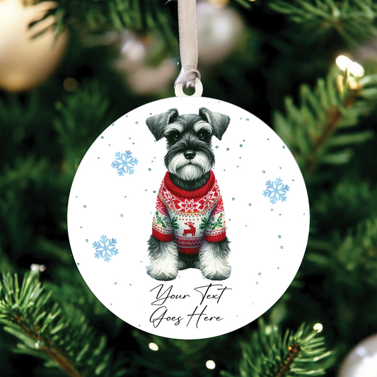 A Personalised Schnauzer Jumper Dog Hanging Bauble Decoration - Style C