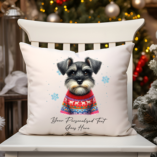 Personalised Schnauzer Dog Christmas Jumper Cushion Cover Gift - Style D