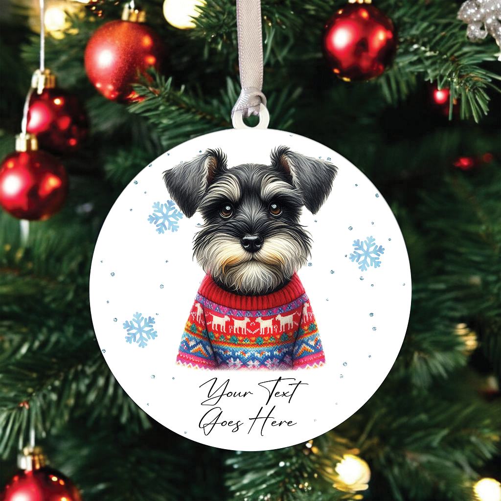 A Personalised Schnauzer Jumper Dog Hanging Bauble Decoration - Style D