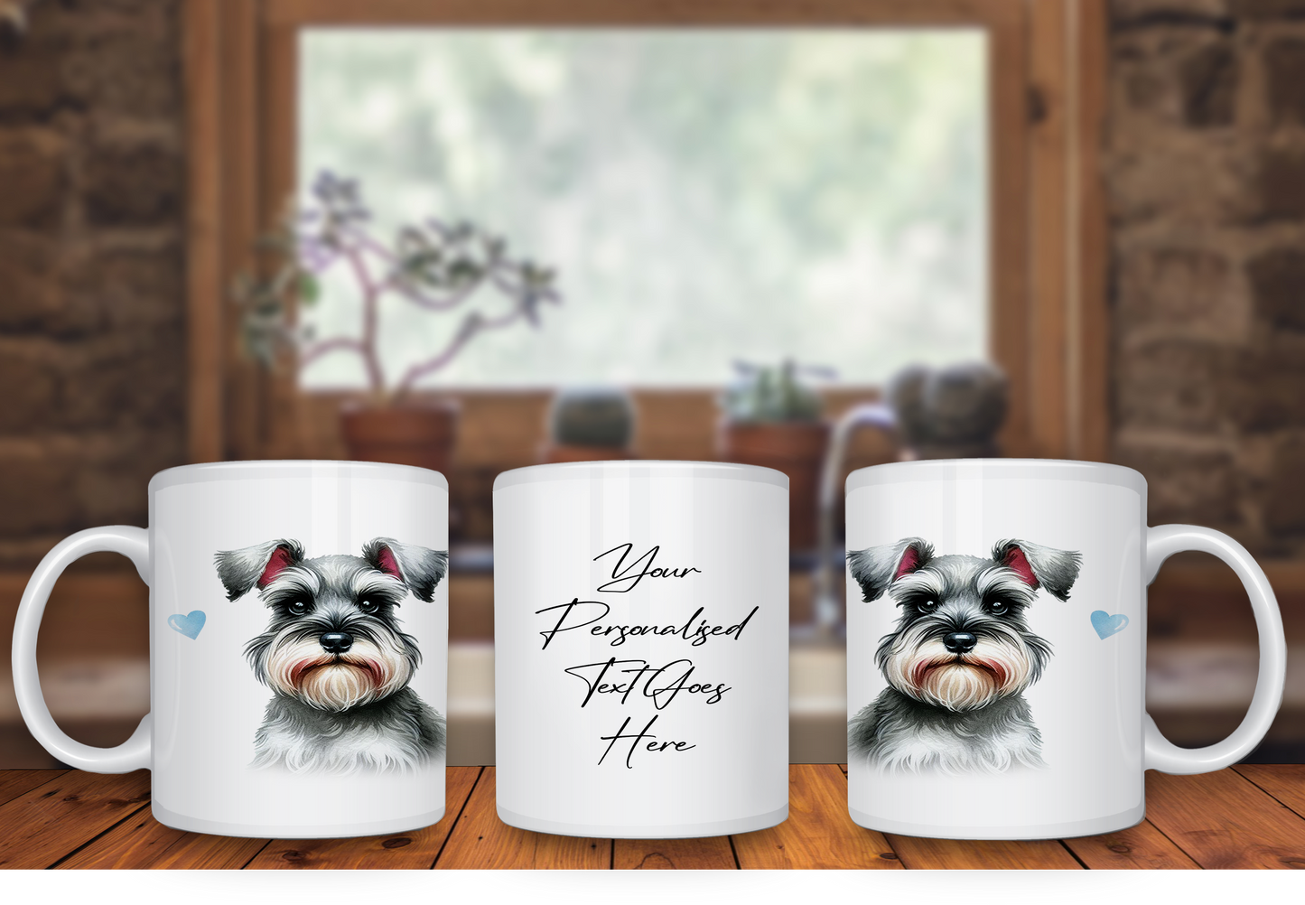 Personalised Dog Gift Mug - Schnauzer with Custom Message and Optional Hearts