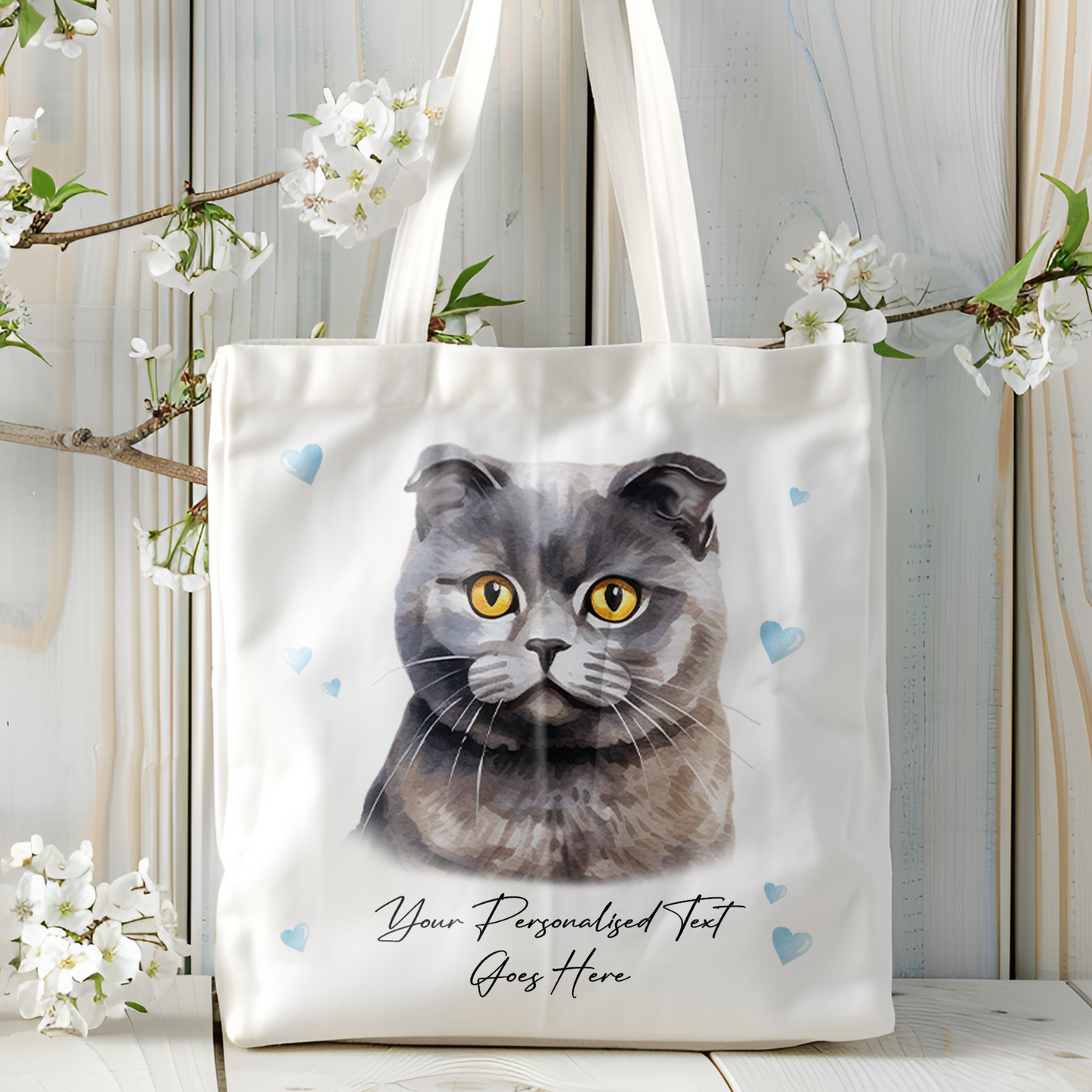 Personalised Cat Love Hearts Scottish Fold Tote Bag