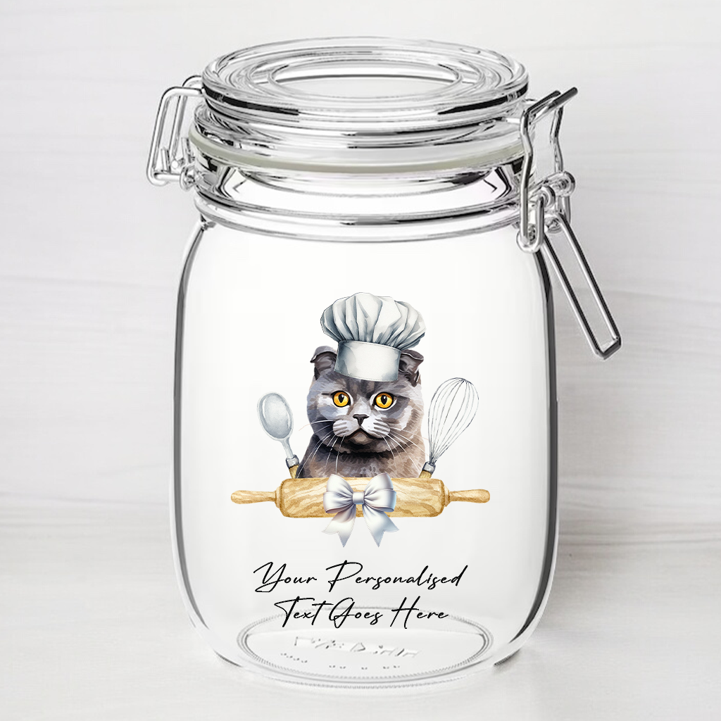 Personalised Scottish Fold Chef Cat - Kilner Style Gift Jar