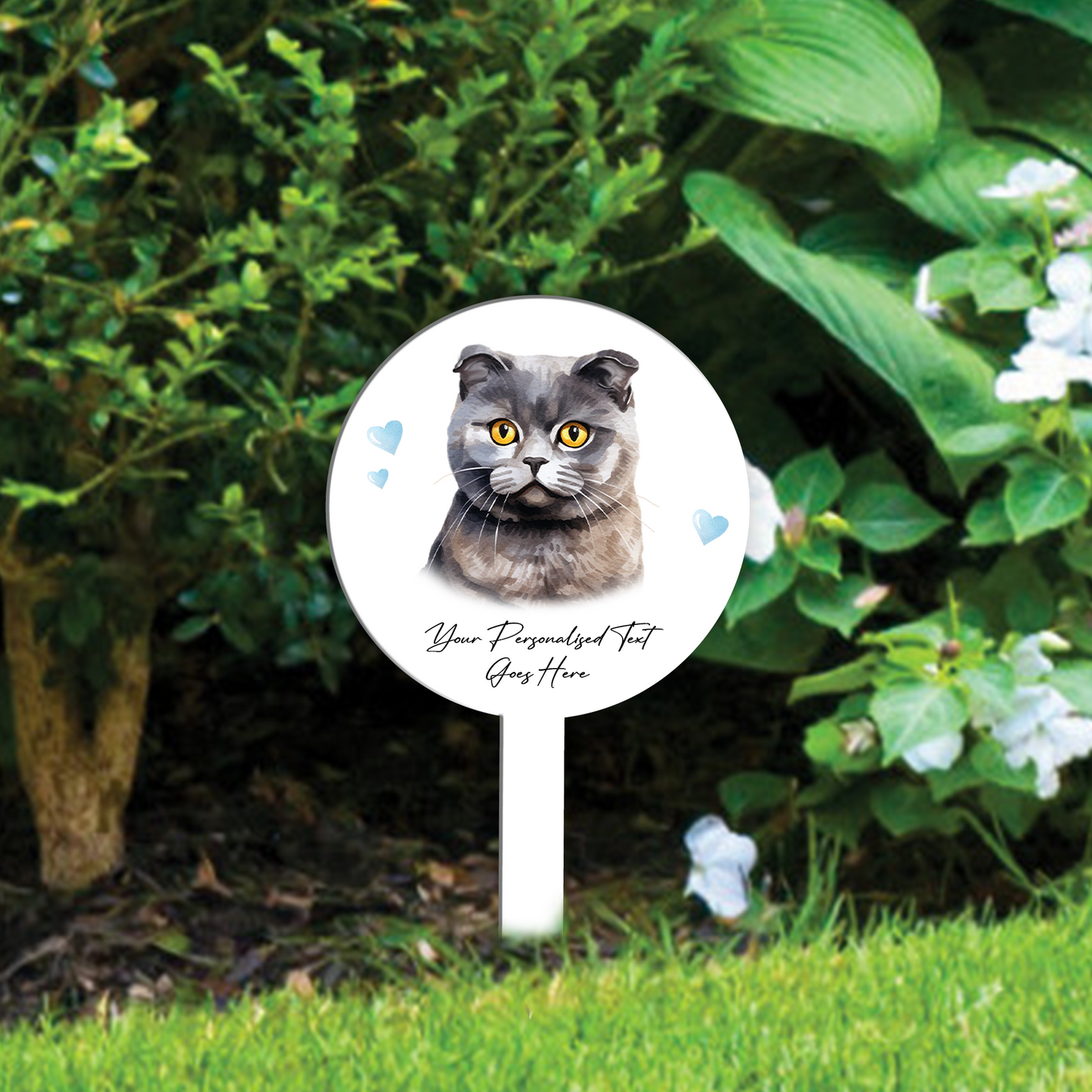 Personalised Cat Love Heart Grave Marker - Scottish Fold