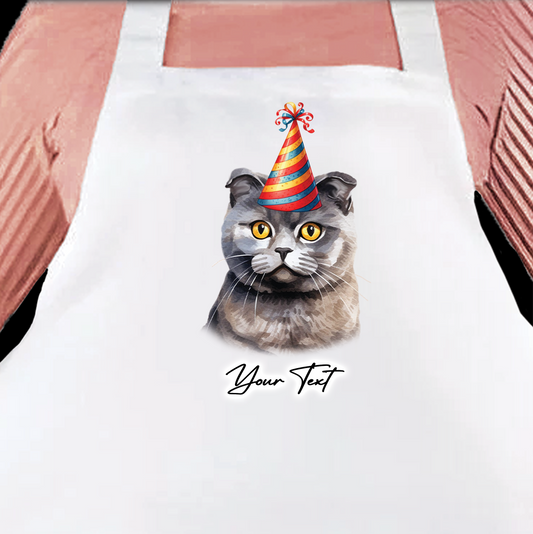 Personalised Cat Birthday Party Hat Cooking Apron - Scottish Fold