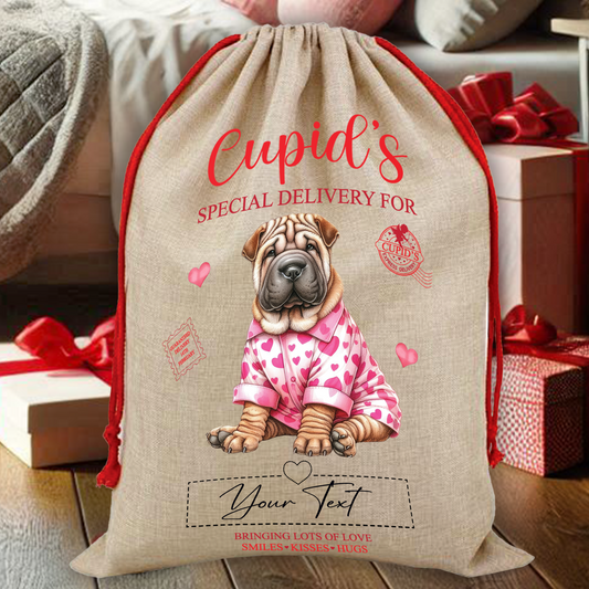 Personalised Dog Love Heart Valentine Anniversary Gift Sack - Shar Pei