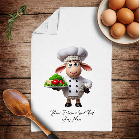 Personalised Toon Animal Chef Sheep Tea Towel