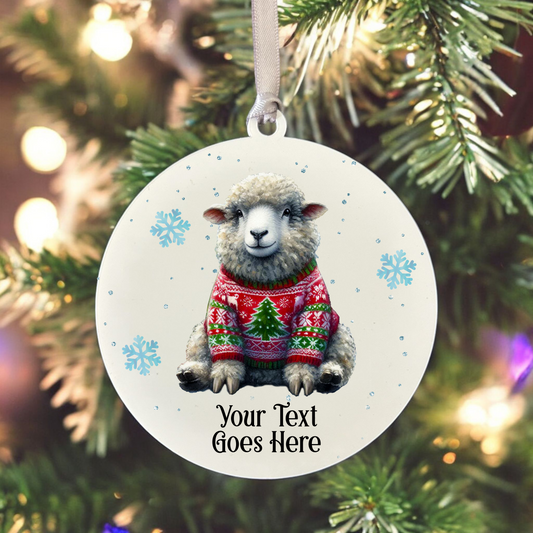 Personalised Sheep in Christmas Jumper - Hanging Bauble Decoration