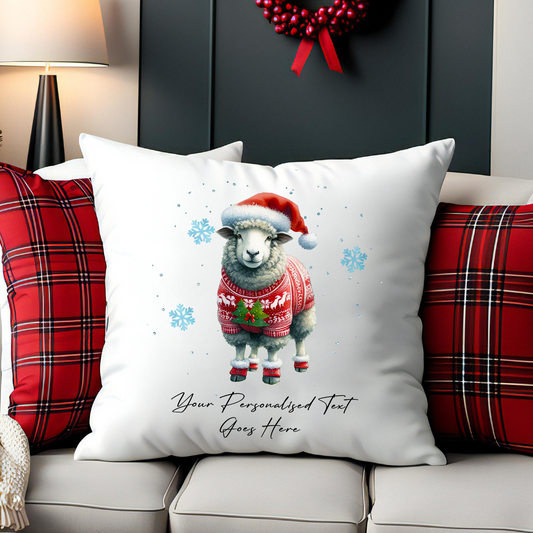 Personalised Sheep in a Christmas Jumper - Cushion Cover Gift