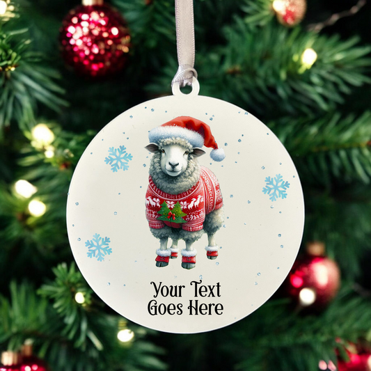 Personalised Sheep in Christmas Jumper - Hanging Bauble Decoration - Style B