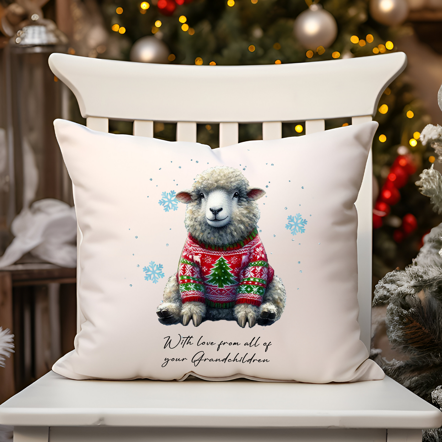 Personalised Sheep in a Christmas Jumper - Cushion Cover Gift