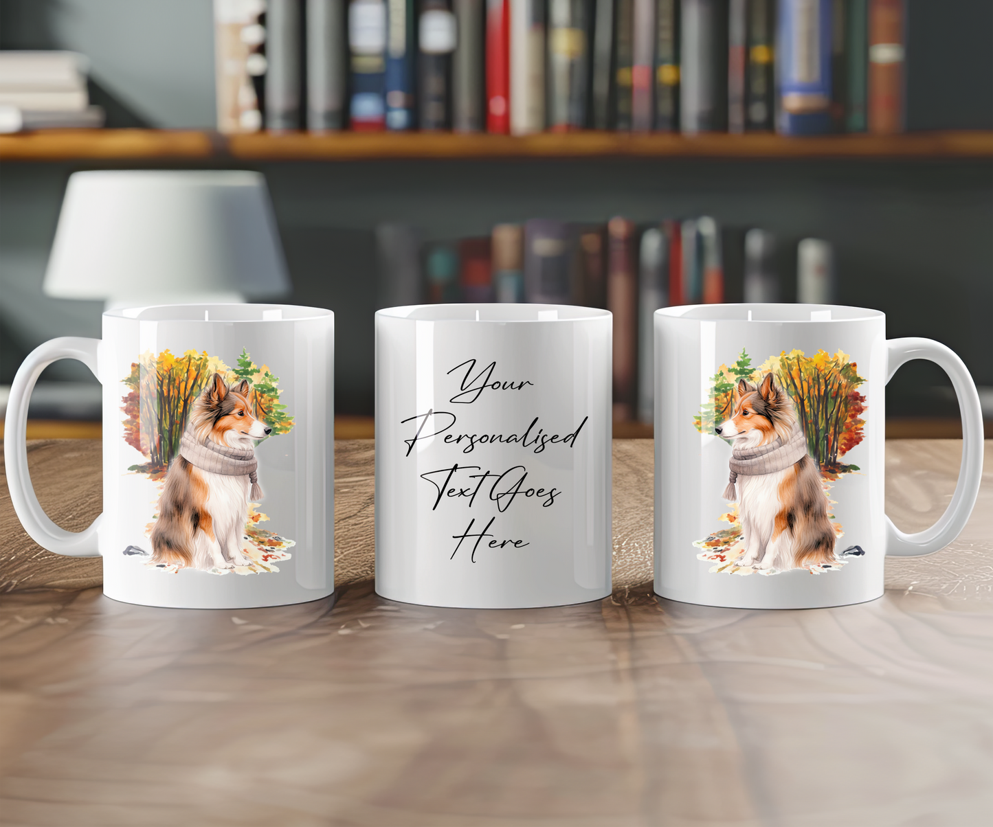 Personalised Shetland Sheepdog Autumn Dog Walk Gift Mug