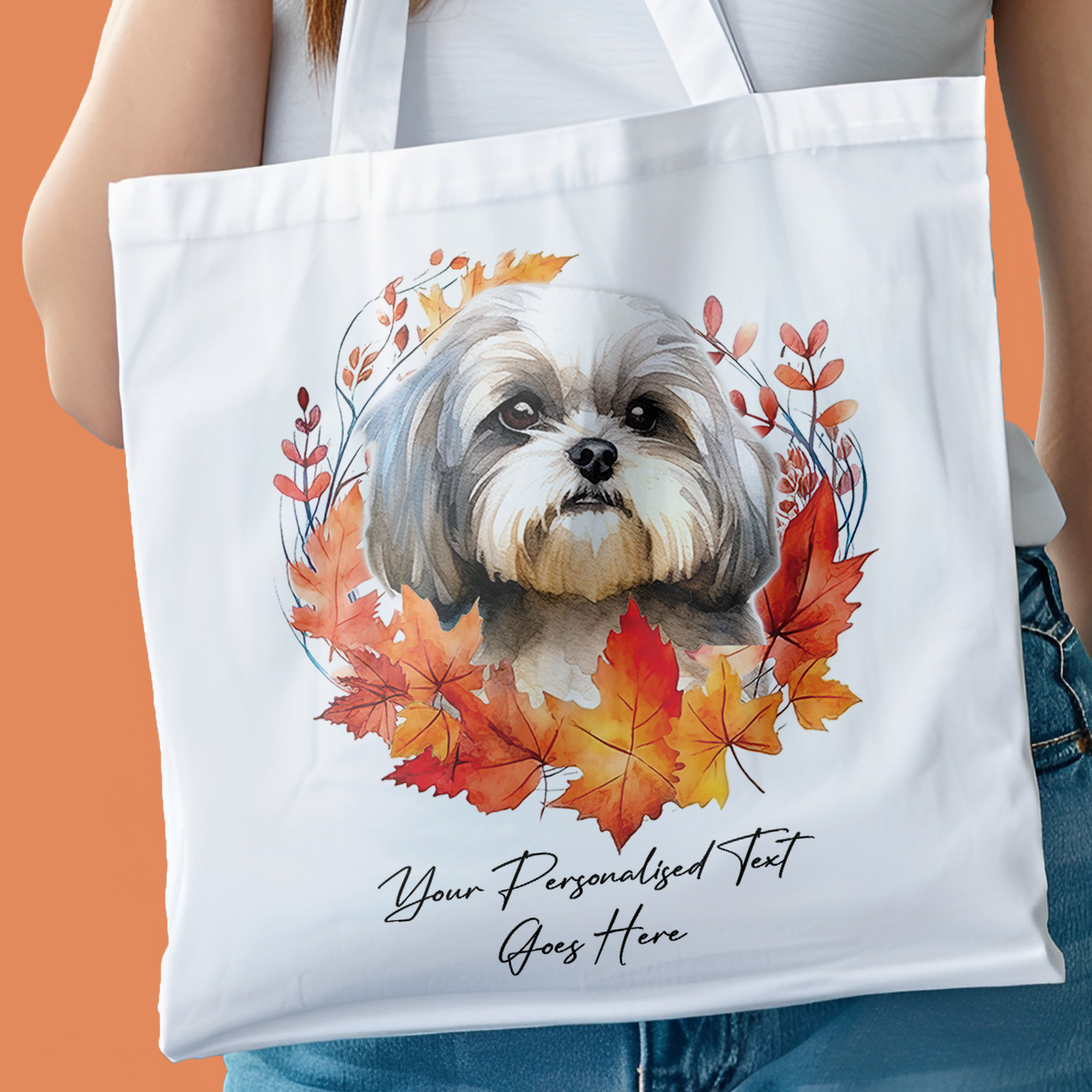 Personalised Dog Autumn Wreath Shih Tzu Tote Bag