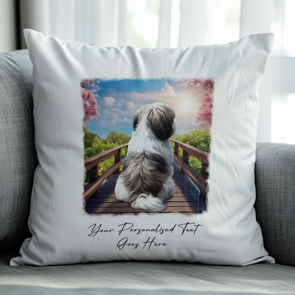 Personalised Bridge Dog Memorial Shih Tzu - Keepsake Gift Cushion, by Floppsie Moppsie – floppsiemoppsie at floppsiemoppsie.co.uk