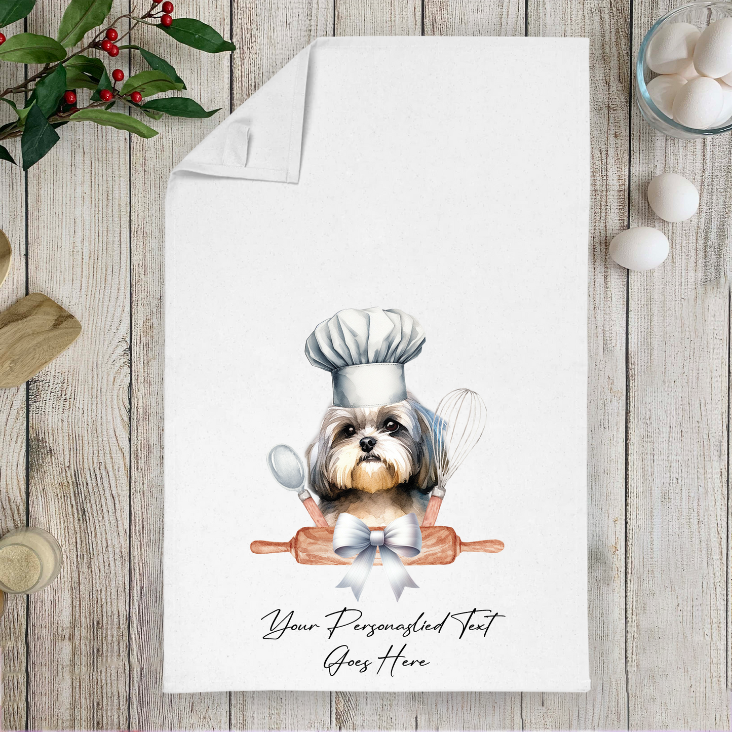 Personalised Dog In Chef Hat Gift Tea Towel - Shih Tzu