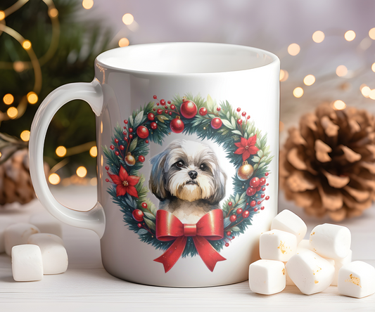 Personalised Shih Tzu Dog Christmas Wreath Gift Mug