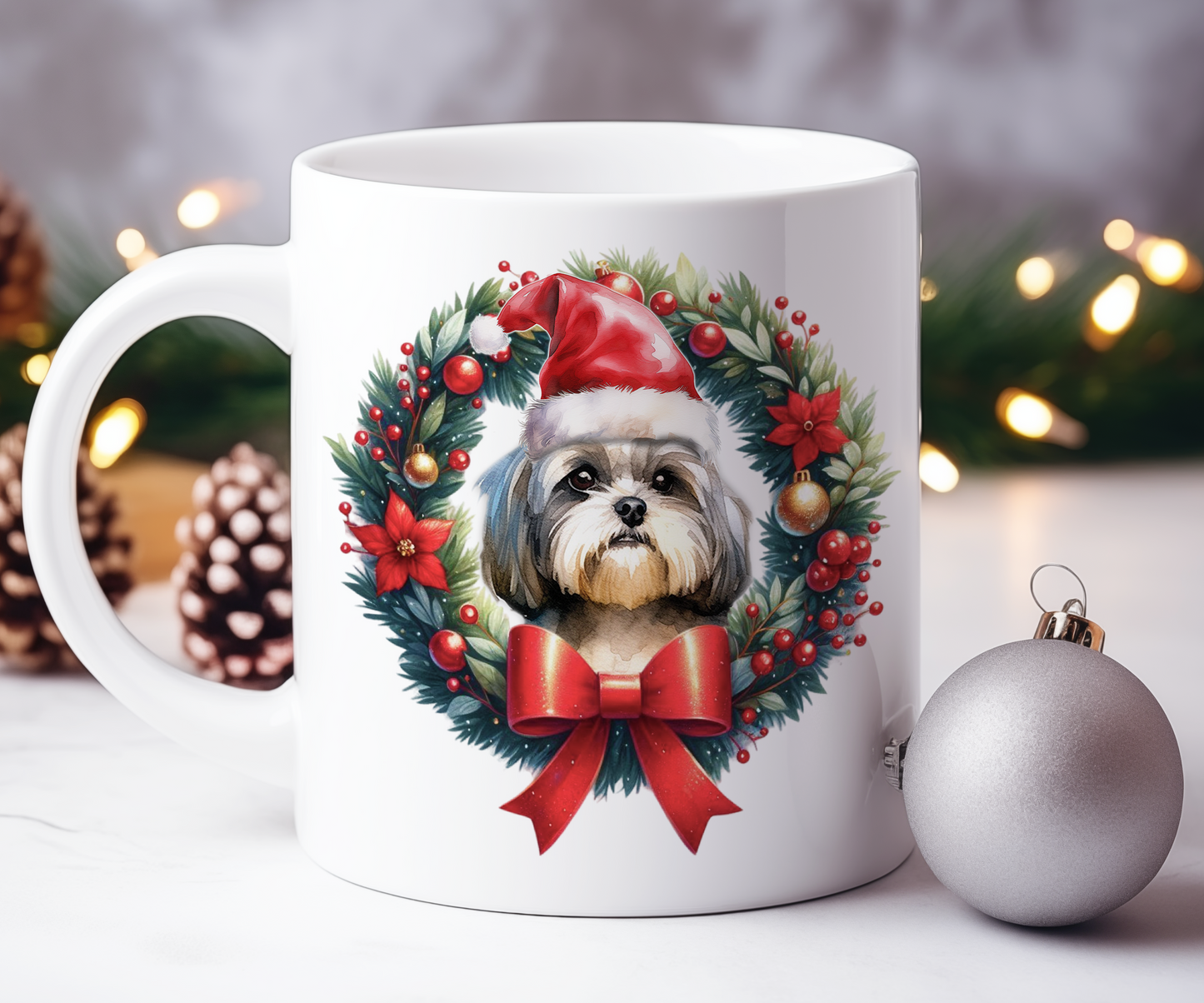 Personalised Shih Tzu Dog Christmas Wreath Gift Mug