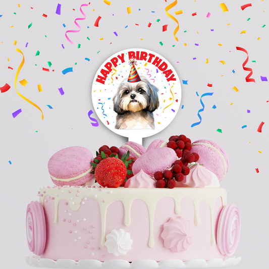 Personalised Dog Party Hat Cake Topper - Shih Tzu